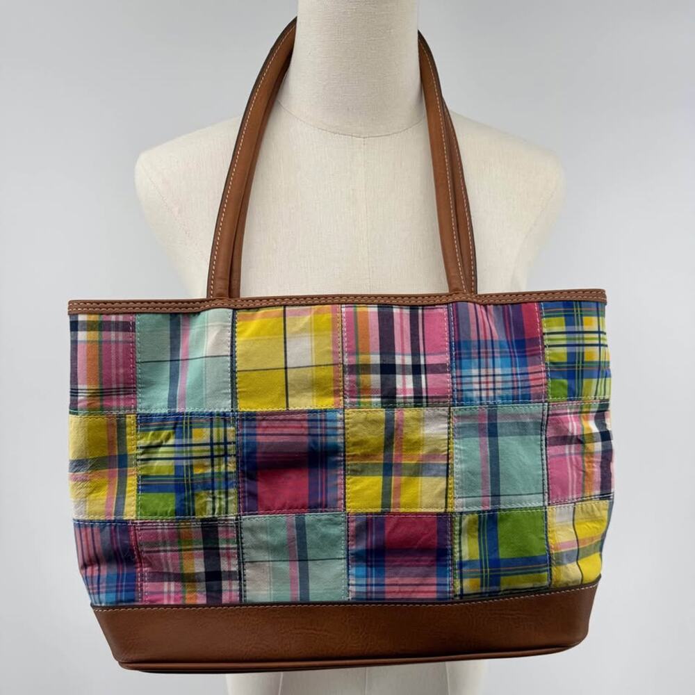 Y2K Bueno Plaid Patchwork Shoulder Tote Bag Preppy